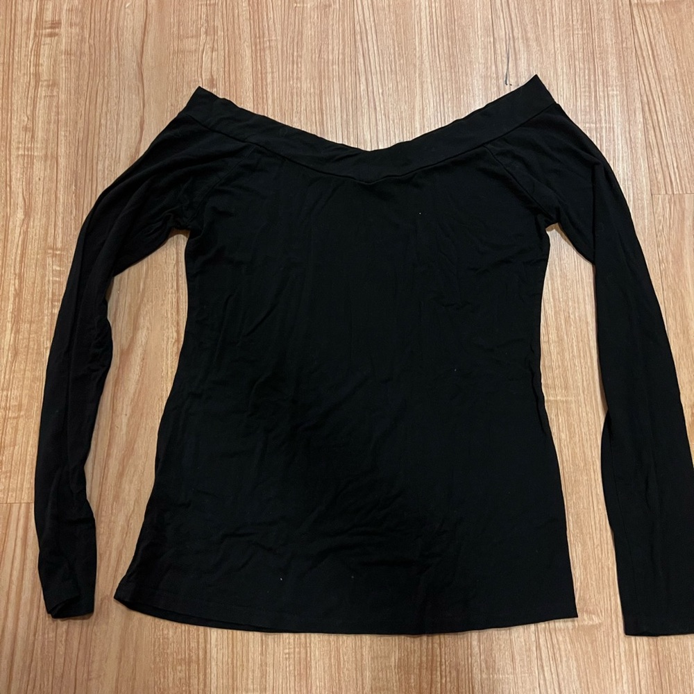 Black Off the Shoulder Long Sleeve Top